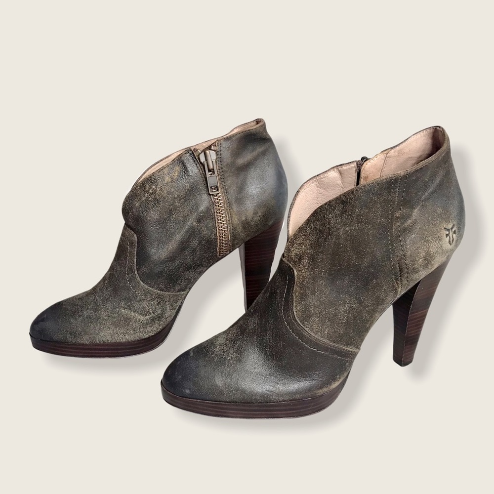 Frye Harlow Campus Tan Suede Heeled Ankle Booties - Picture 5 of 14